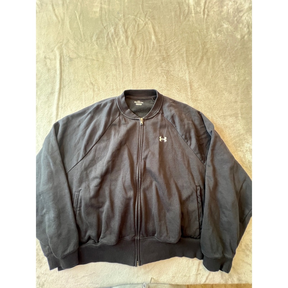 Under Armour Jacket Mens 2XL Black Full Zip Fleece Bomber Sweatshirt